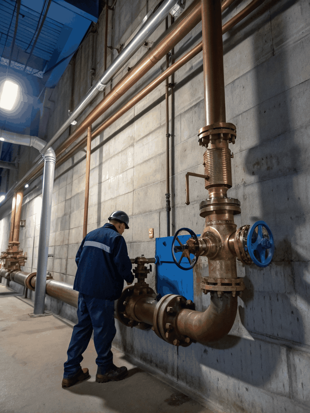 Industrial pipeline valve assembly in a steel facility